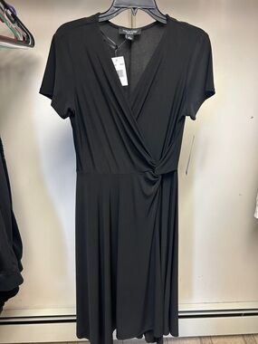 Perceptions Black Faux-Wrap Midi Dress with Side Knot